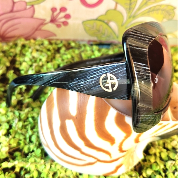 GIORGIO ARMANI Black Grey Striped Vtg Oversized GA 205/S BK6 Logo Sunglasses EUC - Picture 8 of 16